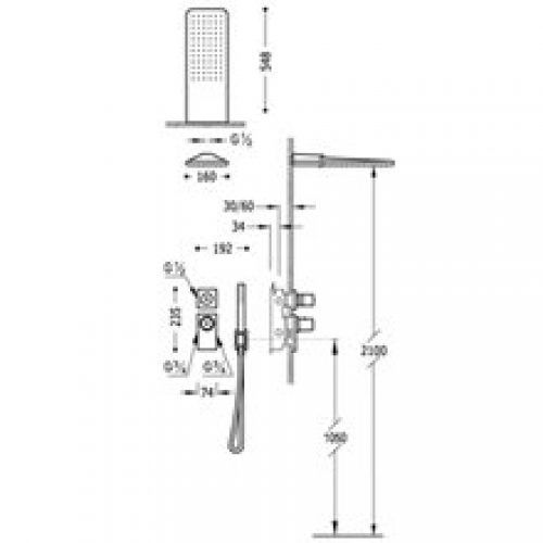 Kit de douche thermostatique acier encastré 02…