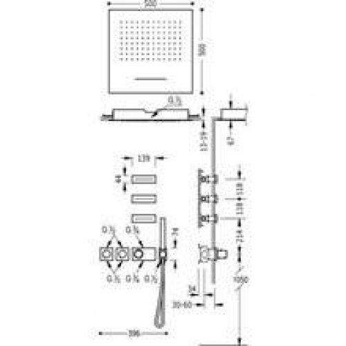 Kit de douche thermostatique Cascade et Jets 4…