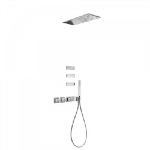 Kit de douche thermostatique et encastré BLOCK SYSTEM avec fermeture et réglage du débit (3 voies) -…