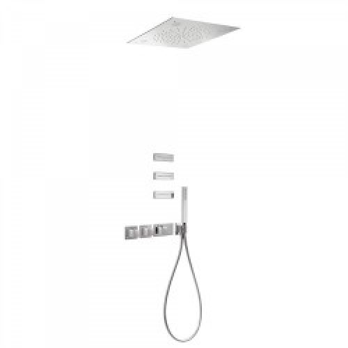 Kit de douche thermostatique et encastré BLOCK SYSTEM CHROMOTHERAPY avec fermeture et réglage du débit…