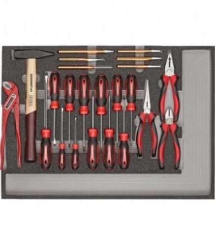 Kit outils CAROLUS tournevis, pince, marteau, burin 570x410mm a 482x345mm