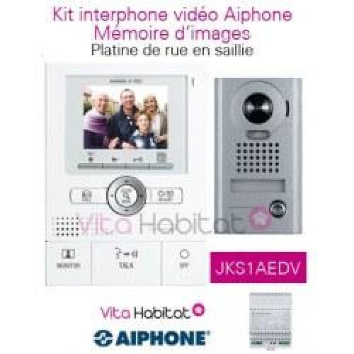 Kit portier vidéo AIPHONE JKS1AEDV avec mémoire d’images – Ecran LCD 3,5 » – angle 170 degrés -…
