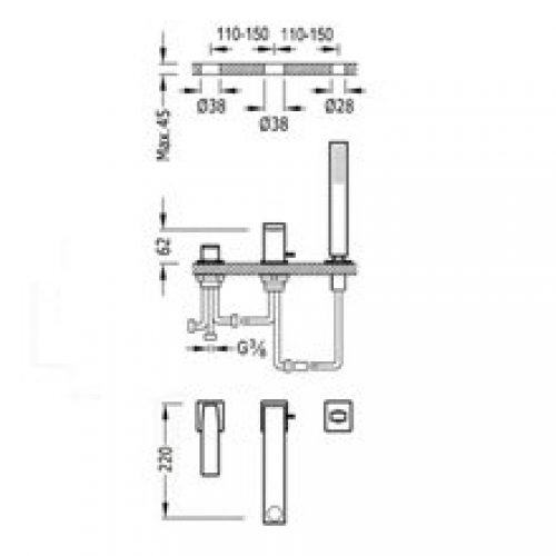 Kit pour baignoire Acier TRES SLIM 22cm