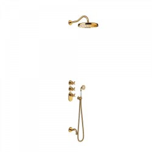 Kit thermostatique baignoire encastré avec fermeture et réglage du débit (2 voies) – TRES 24235301OR Or