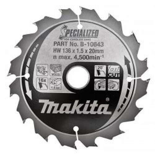 Lame Carbure Specialized Bois Makita B 10643 Pour Scie Circulaire 136 Mm X 20 Mm