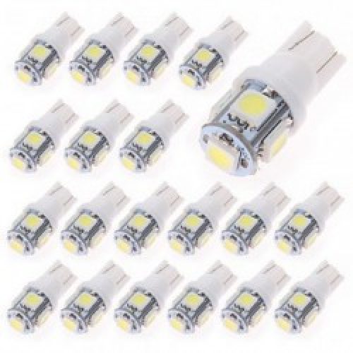 Lampe d’éclairage pour voiture à support T10, Couleur de lumière Blanc-Froid, Puissance 1W, 5 Led x5050smd, Lumens 70-90lm, Tension 12V DC, Quantité 20 pièces