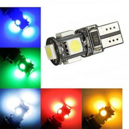 Lampe à Led à support T10, Couleur lumière Blanc Froid / Rouge / Bleu / Jaune / Vert, Puissance 2W, 2 pièces, 5 LED SMD 5050, Lumens 120lm, Tension DC 12 V