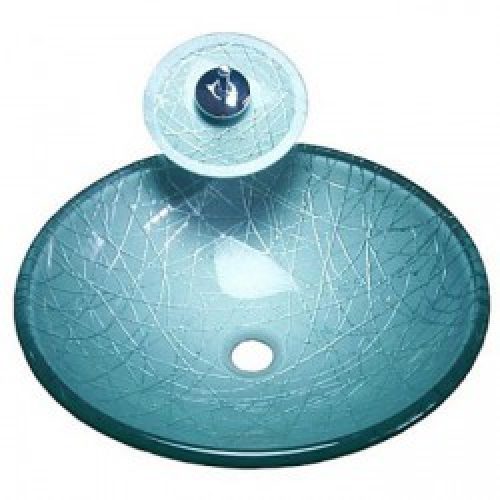 Lavabo avec robinet cascade en verre trempé argent