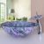 Lavabo avec robinet cascade en verre trempé à motif fleurs violet