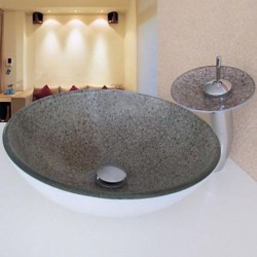 Lavabo avec robinet cascade en verre trempé à pois