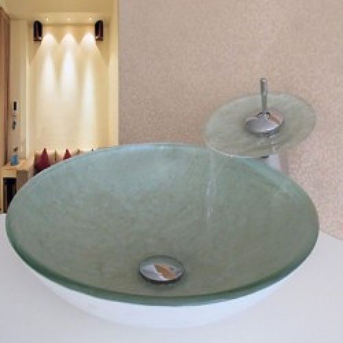 Lavabo avec robinet cascade en verre trempé vert et blanc