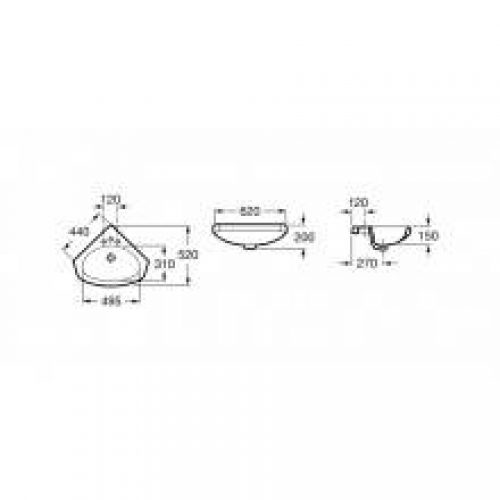 Lavabo mural d’angle Studio 44 x 52 cm Roca