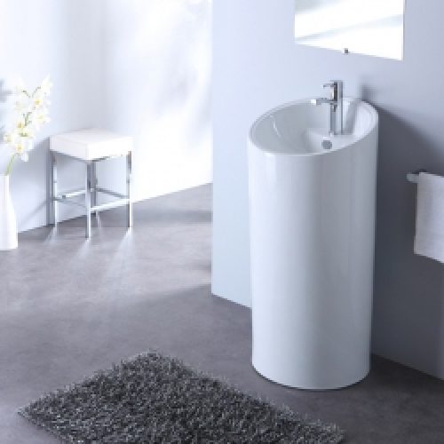 Lavabo sur pied cylindre blanc