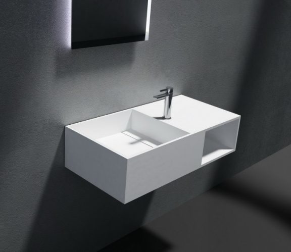 Lavabo suspendu avec espace de rangement PB2037 – 80 x 40 x 20cm en résine de synthèse (Solid Stone)