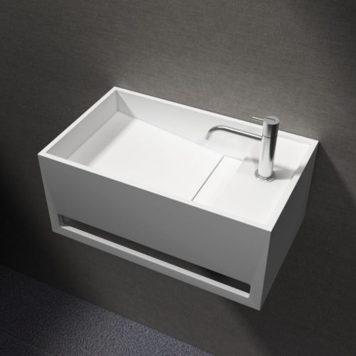 Lavabo suspendu pour montage mural en pierre de synthèse avec porte-serviettes intégré PB2078
