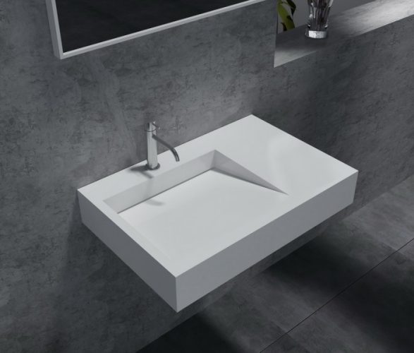 Lavabo / vasque à suspendre PB2014 – 74 x 50 x 13cm  en résine de synthèse (Solid Stone)