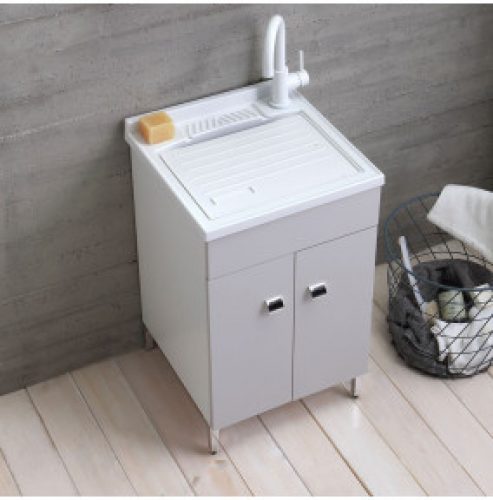 LAVE-MAINS 50×50 COLOR GRIS PERLE OPAQUE  DEUX PORTES DE MOBILIER