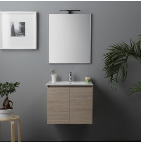 LES MEUBLES DE SALLE DE BAIN 60 CM À PORTES MODÈLE BERLIN ELM LEONE BASIN D’ÉCLAIRAGE À LED