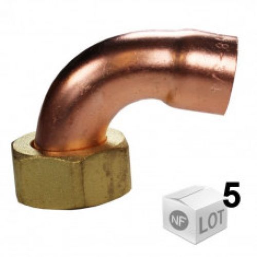 Lot de 5 Coudes à 90° écrou prisonnier douille cuivre Ø22 OU Ø28mm femelle/femelle