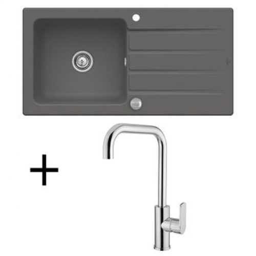 Lot Evier céramique graphite 1 grand bac Villeroy & Boch ARCHITECTURA + Mitigeur CRBMI210