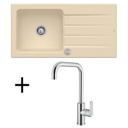 Lot Evier céramique sable 1 grand bac Villeroy & Boch ARCHITECTURA + Mitigeur CRBMI210