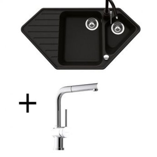 Lot Evier d´angle granit noir 1 bac 1/2 ULYS  + Mitigeur CRBMD013