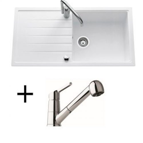 Lot Evier granit blanc 1 grand bac ICAUNA + Mitigeur CRBMD027