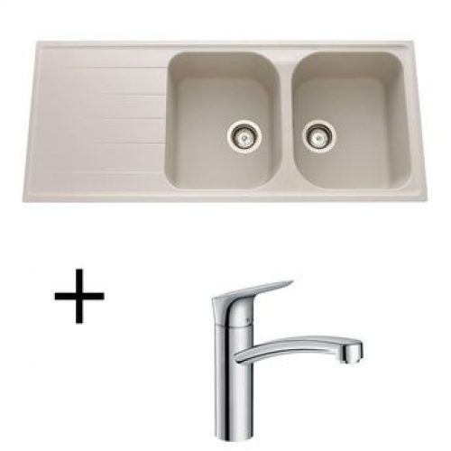 Lot Evier granit everest SCHOCK VIOLA 2 bacs  + Mitigeur HANSGROHE CRBMI190