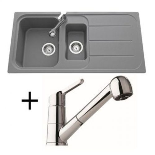 Lot Evier granit gris 1 bac 1/2 OGLIO + Mitigeur CRBMD027