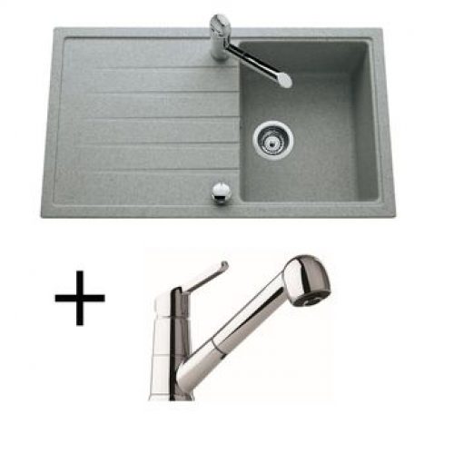 Lot Evier granit gris 1 bac ICAUNA + Mitigeur CRBMD027