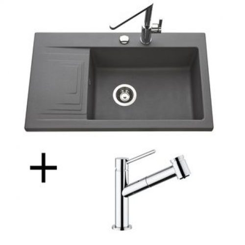 Lot Evier granit gris 1 bac PEPINO  + Mitigeur CRBMD063