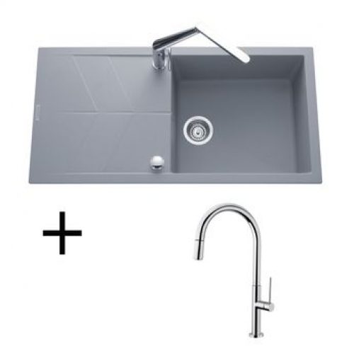 Lot Evier granit gris 1 grand bac NOVA + Mitigeur CRBMD024