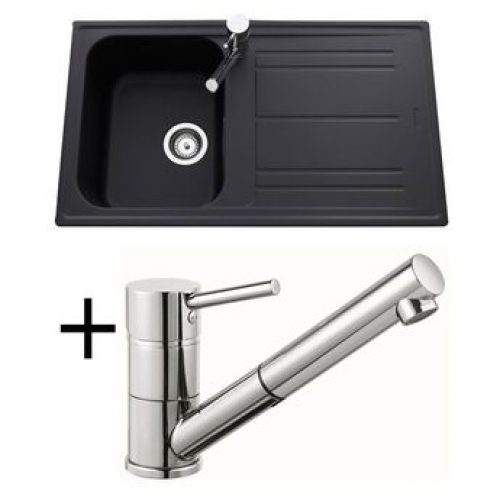 Lot Evier granit noir 1 bac HOLIDAY + Mitigeur CRBMD002