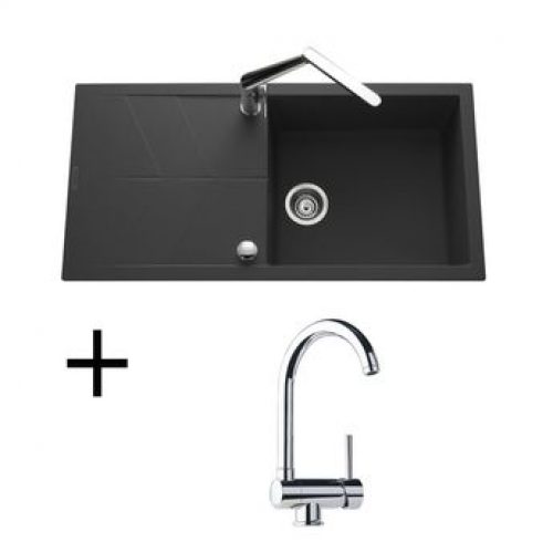Lot Evier granit noir 1 grand bac NOVA + Mitigeur CRBMI024