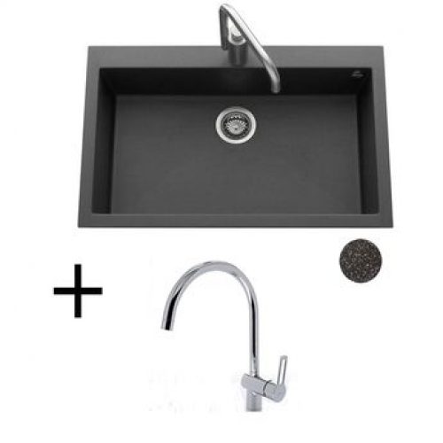 Lot Evier granit noir moucheté794×504 Luisina QUADRILLE + Mitigeur CRBMI071