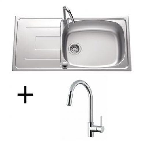 Lot Evier inox lisse 1 grand bac SAPHIR + Mitigeur CRBMD014