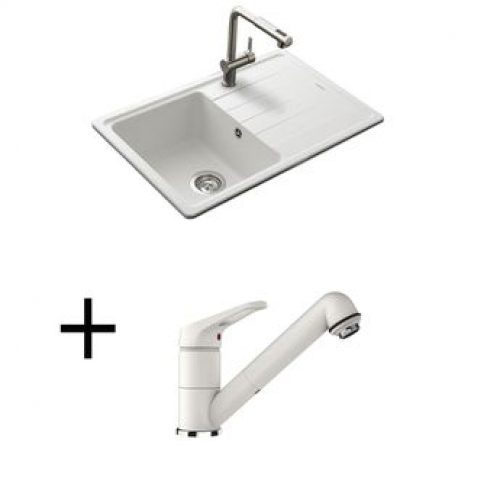 Lot SCHOCK Evier granit blanc 1 bac ELEMENT + Mitigeur CRBMD228