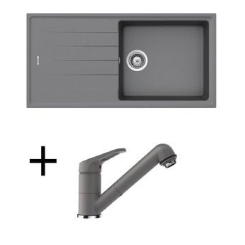 Lot SCHOCK Evier granit gris 1 grand bac ELEMENT + Mitigeur CRBMD229