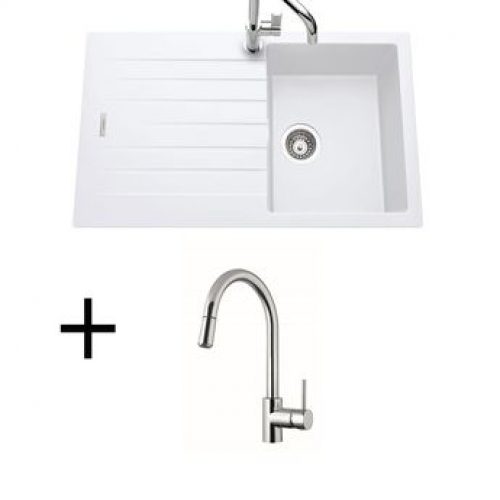 Lot évier granit blanc 1 bac ALBEY + Mitigeur CRBMD014