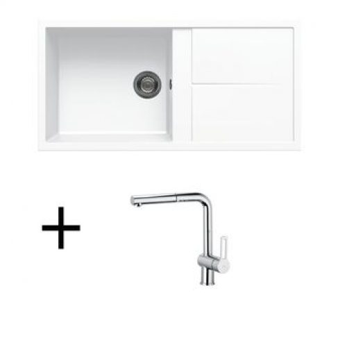 Lot évier granit blanc 1 grand bac UNICO + Mitigeur CRBMD030