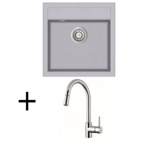 Lot évier granit gris 1 bac TESIS + Mitigeur CRBMD0014