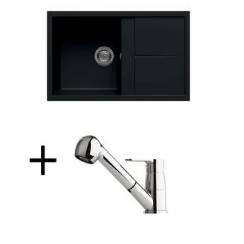 Lot évier granit noir 1 bac UNICO + Mitigeur CRBMD025