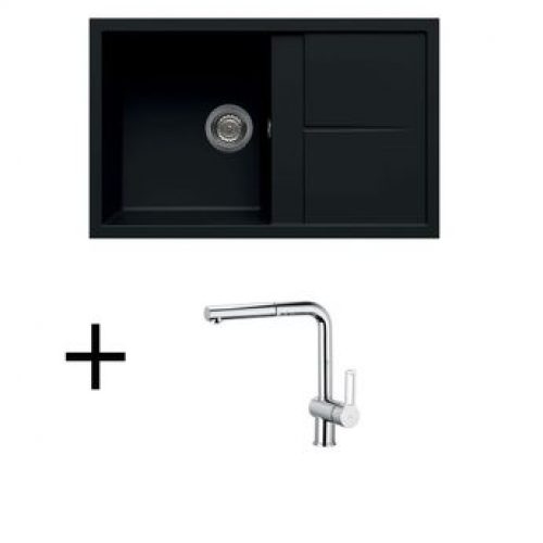 Lot évier granit noir 1 bac UNICO + Mitigeur CRBMD030