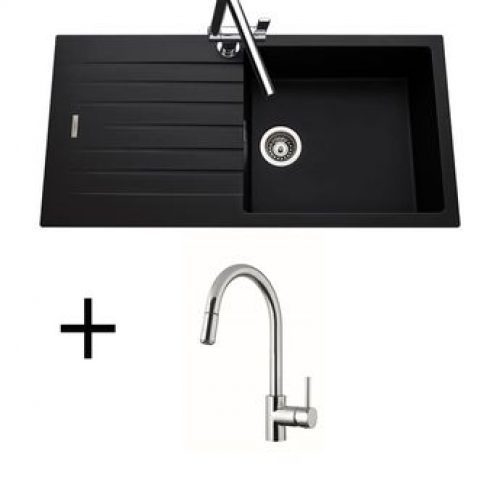 Lot évier granit noir 1 grand bac ALBEY + Mitigeur CRBMD014