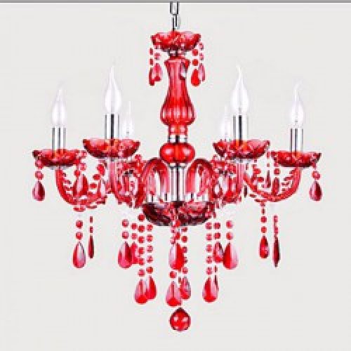Lustre Contemporain Rouge en Cristal