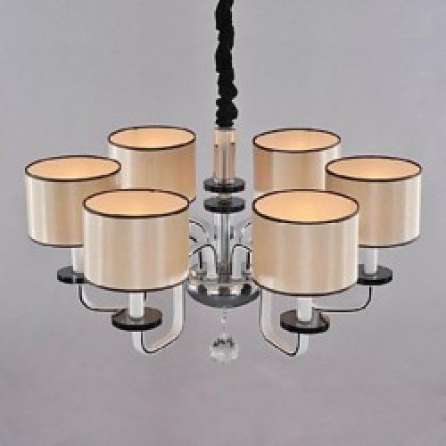 Lustre décoré en Cristal et 6 abats-jours en Tissu