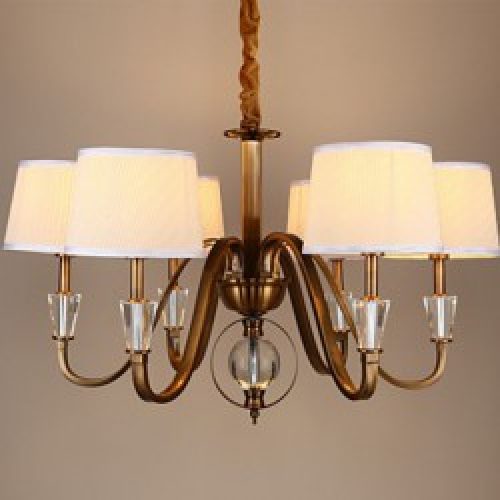 Lustre Doré à 6 abats-jours en Tissu