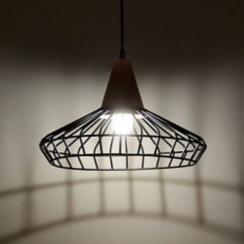 Lustre en Bois à grille en Métal