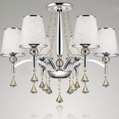 Lustre en Cristal et métal à 6 abats-jours en Tissu léger