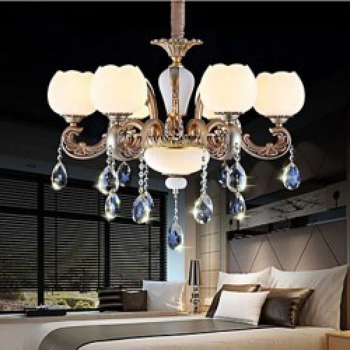 Lustre en Métal à 8 lumières en Verre Beige